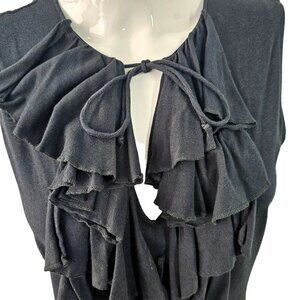 Ralph Lauren Sport Black Sleeveless Ruffle Knit Top Pima Cotton Tie Neck Women M